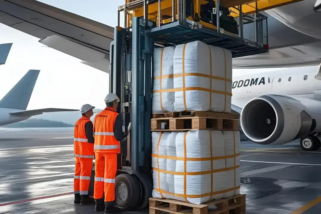 Air freight cargo being measured for volumetric weight calculation