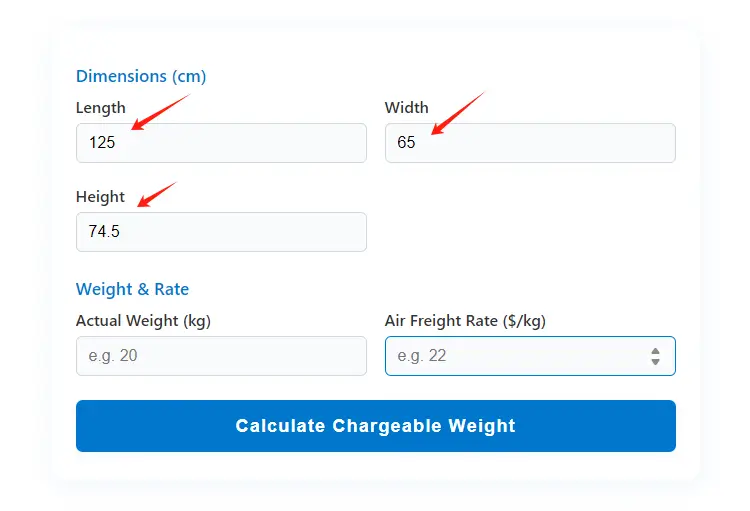 How to Use the Volumetric Weight Calculator Step 1